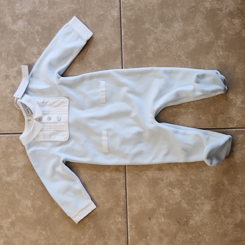 Light Blue velvet footsie with white button down and collar